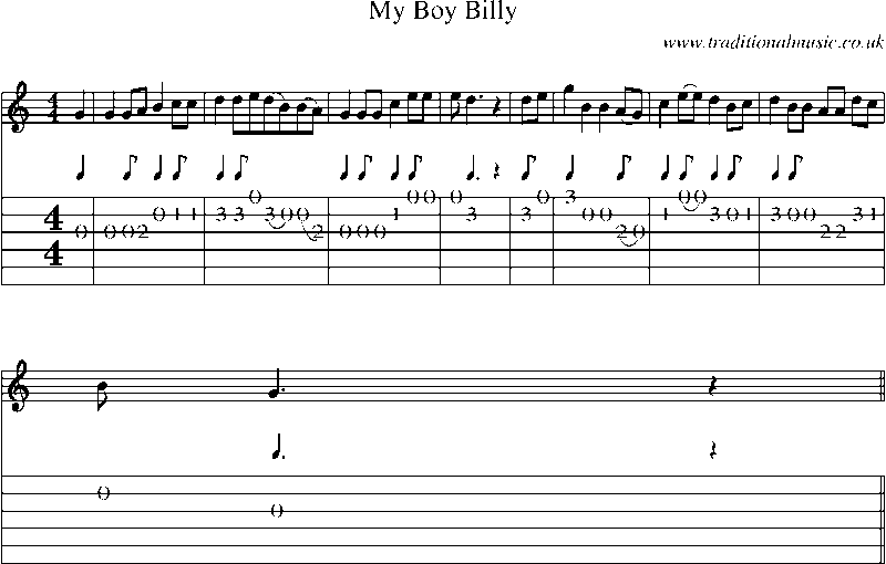 Guitar Tab and Sheet Music for My Boy Billy