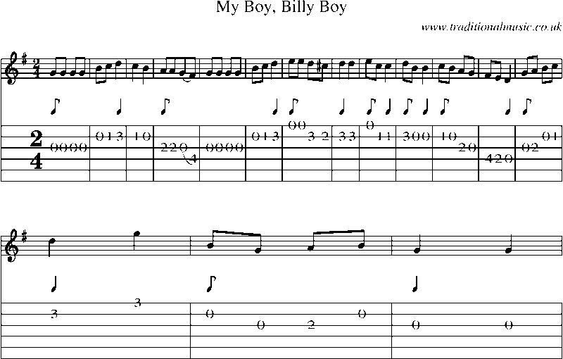 Guitar Tab and Sheet Music for My Boy, Billy Boy