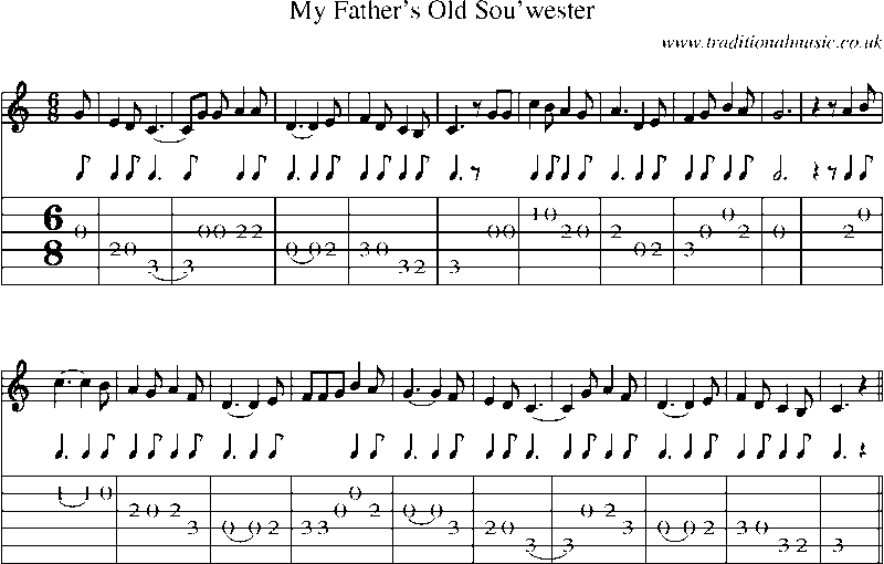 Guitar Tab and Sheet Music for My Father's Old Sou'wester