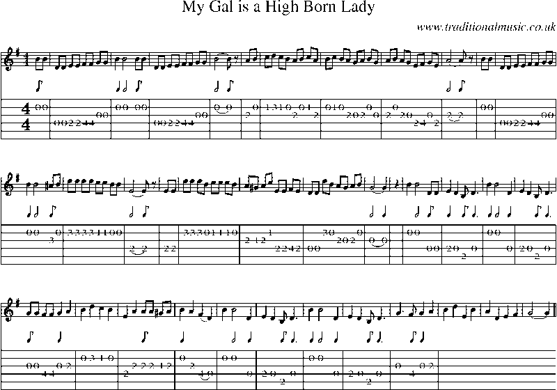 Guitar Tab and Sheet Music for My Gal Is A High Born Lady