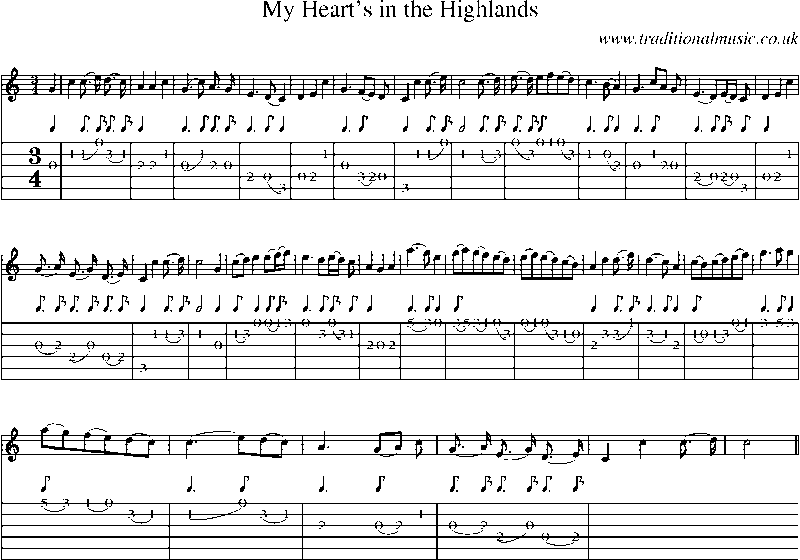 Guitar Tab and Sheet Music for My Heart's In The Highlands