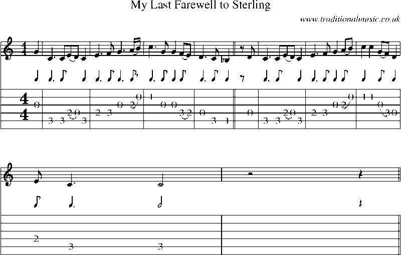 Guitar Tab and Sheet Music for My Last Farewell To Sterling