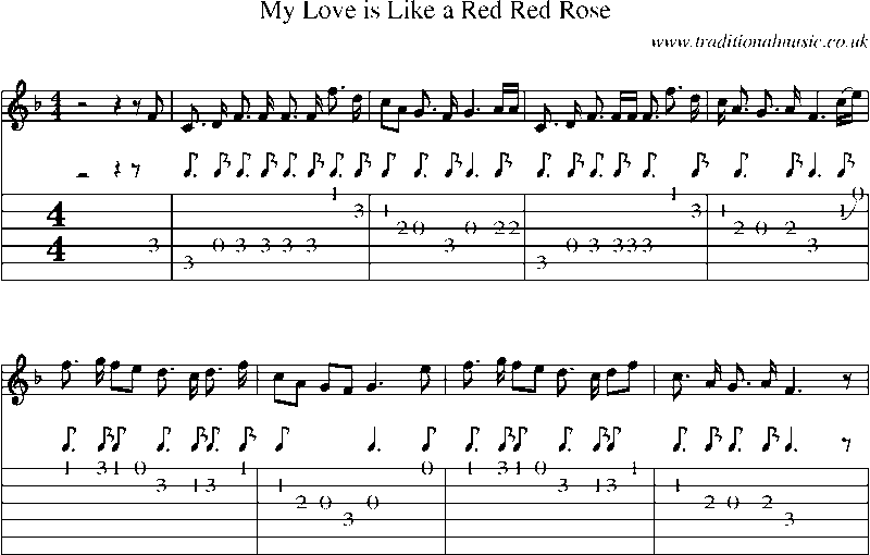 Guitar Tab and Sheet Music for My Love Is Like A Red Red Rose