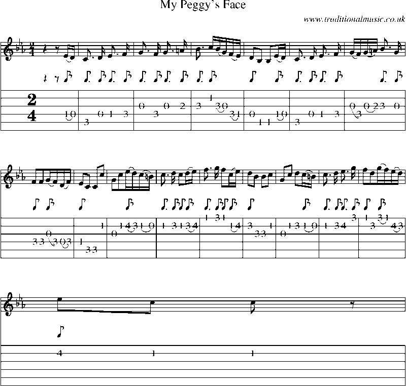 Guitar Tab and Sheet Music for My Peggy's Face