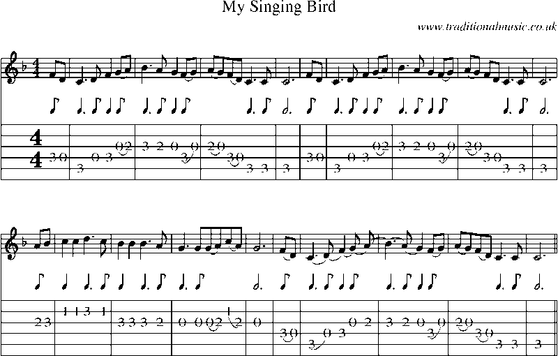 Guitar Tab and Sheet Music for My Singing Bird