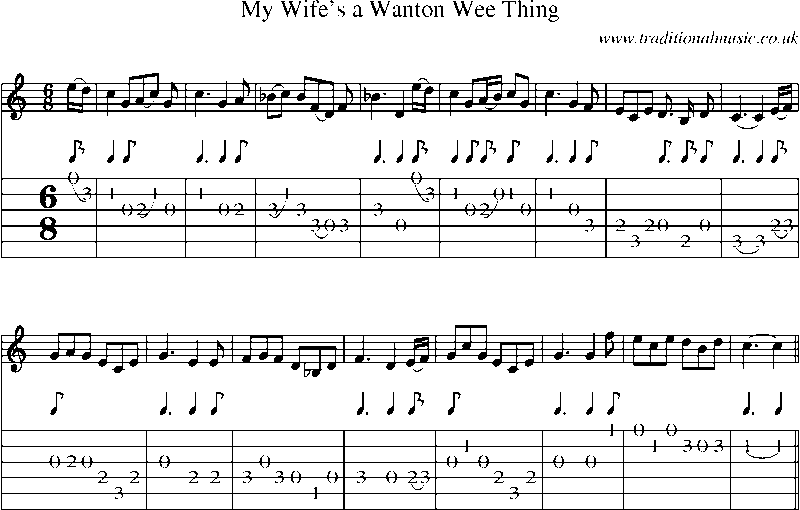 Guitar Tab and Sheet Music for My Wife's A Wanton Wee Thing