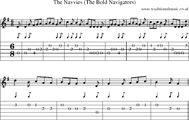 Guitar Tab and Sheet Music for The Navvies (the Bold Navigators)