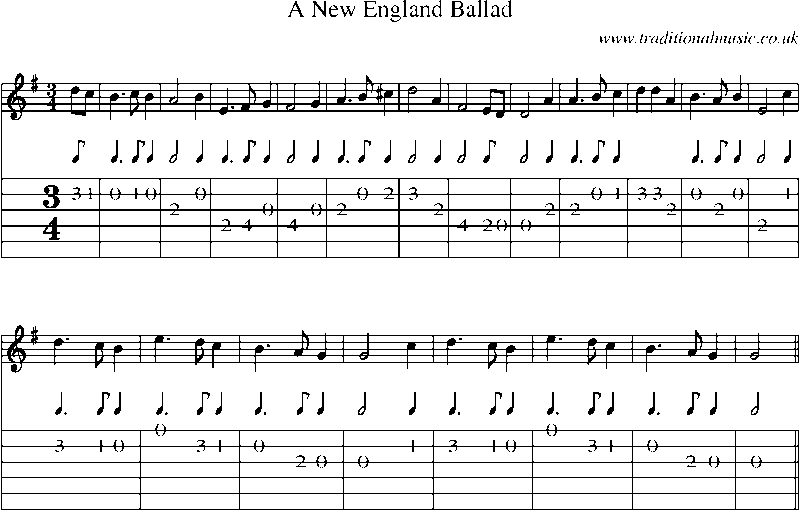 Guitar Tab and Sheet Music for A New England Ballad