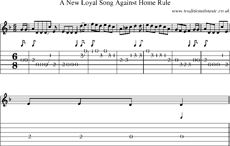 Guitar Tab and Sheet Music for A New Loyal Song Against Home Rule