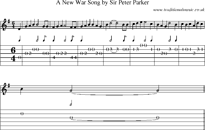 Guitar Tab and Sheet Music for A New War Song By Sir Peter Parker