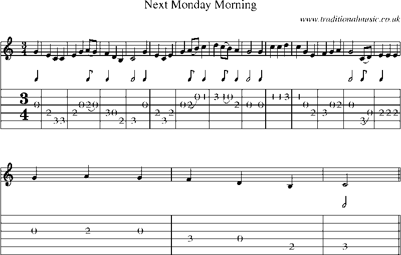 Guitar Tab and Sheet Music for Next Monday Morning