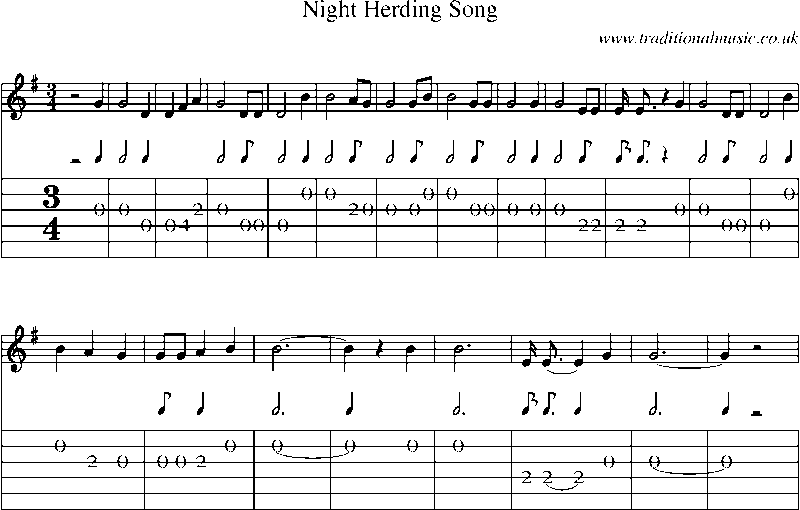 Guitar Tab and Sheet Music for Night Herding Song
