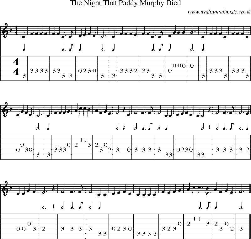 Guitar Tab and Sheet Music for The Night That Paddy Murphy Died