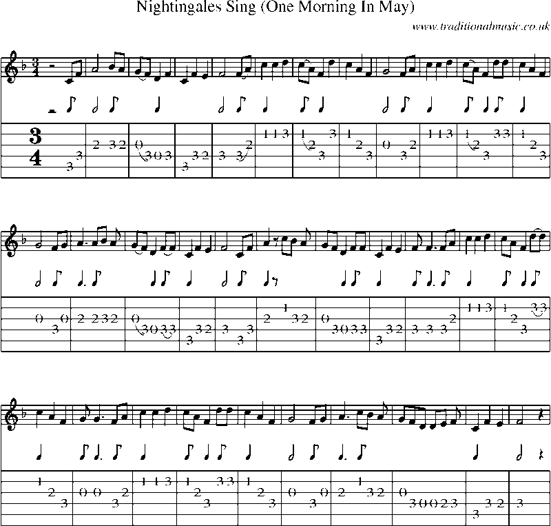 Guitar Tab and Sheet Music for Nightingales Sing (one Morning In May)