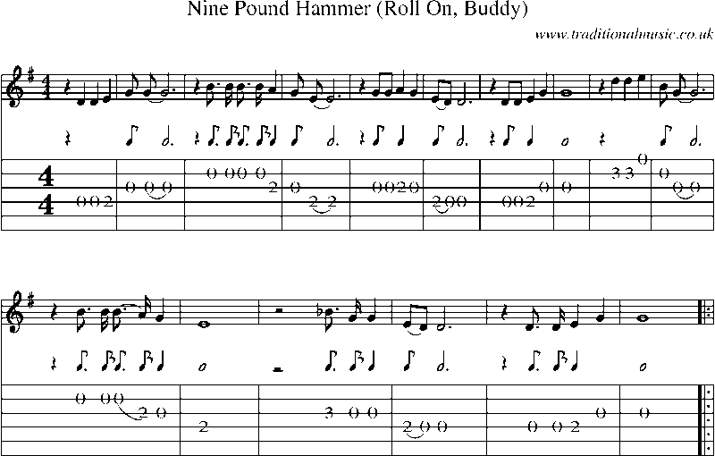 Guitar Tab and Sheet Music for Nine Pound Hammer (roll On, Buddy)