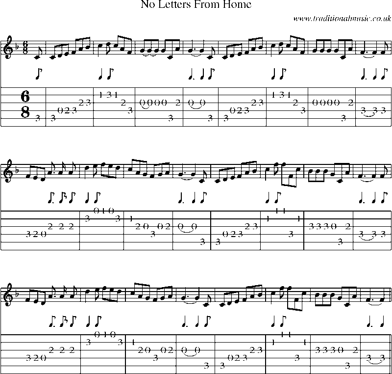 Guitar Tab and Sheet Music for No Letters From Home