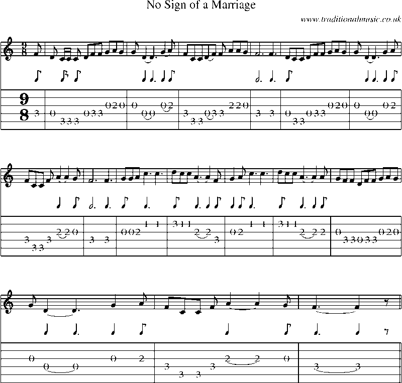 Guitar Tab and Sheet Music for No Sign Of A Marriage