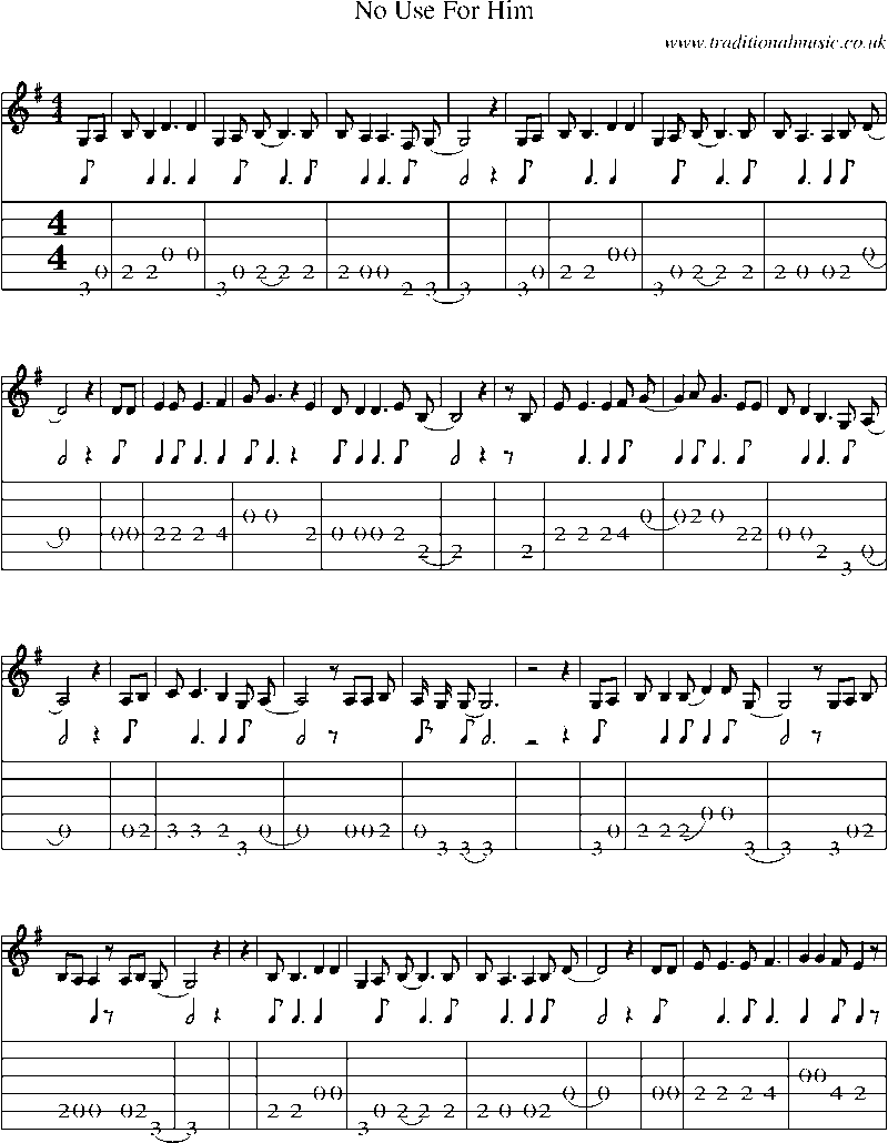 Guitar Tab and Sheet Music for No Use For Him(1)