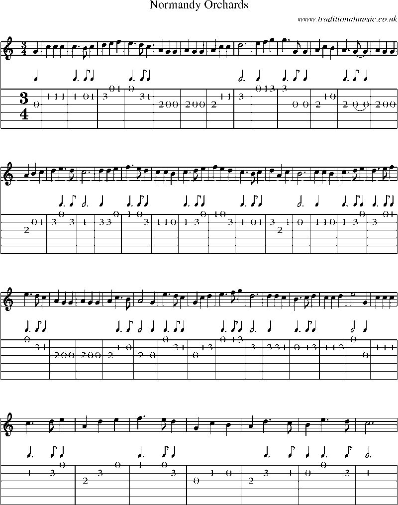 Guitar Tab and Sheet Music for Normandy Orchards