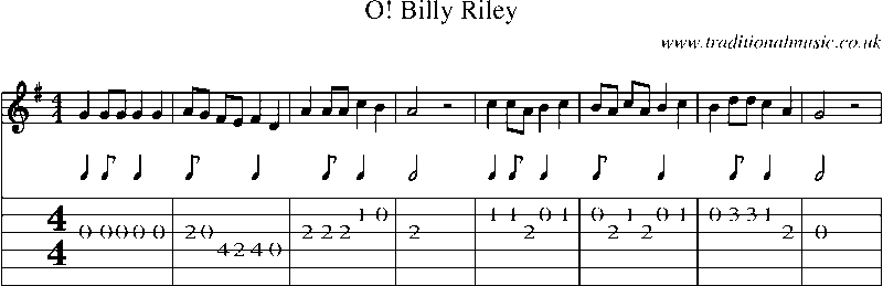 Guitar Tab and Sheet Music for O! Billy Riley