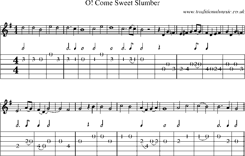 Guitar Tab and Sheet Music for O! Come Sweet Slumber