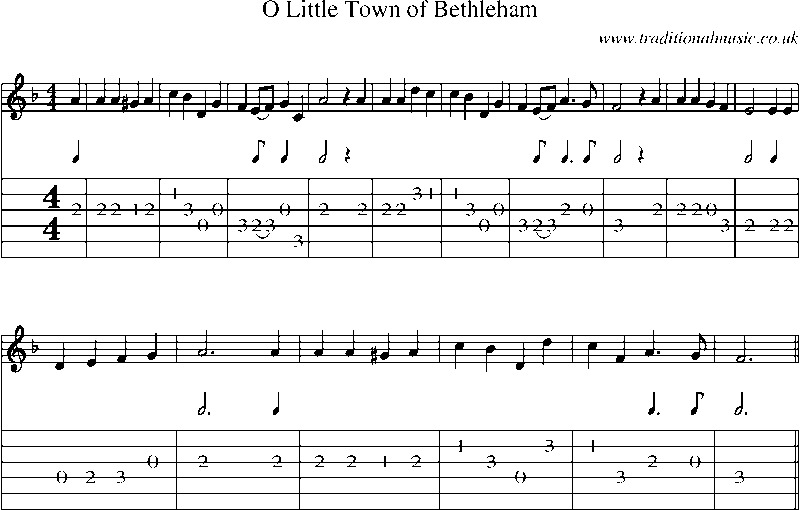 Guitar Tab and Sheet Music for O Little Town Of Bethleham