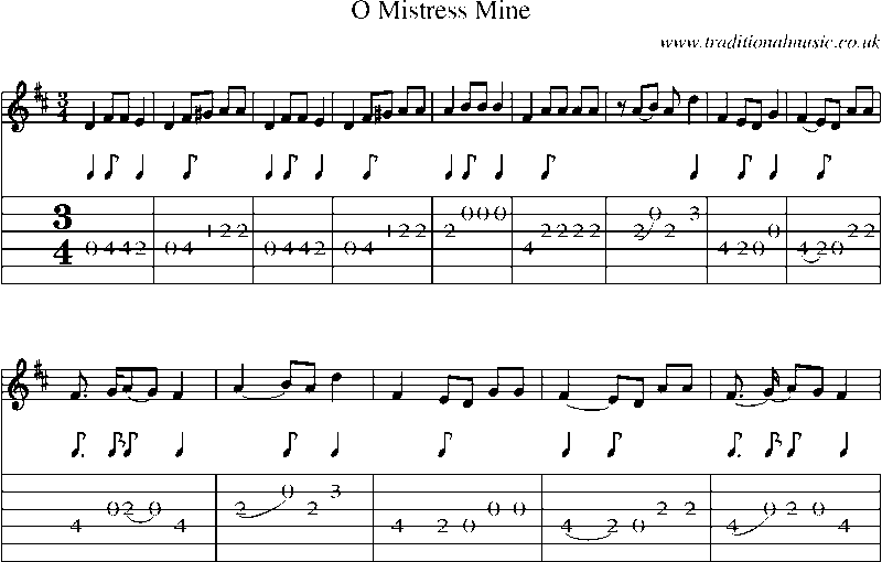 Guitar Tab and Sheet Music for O Mistress Mine