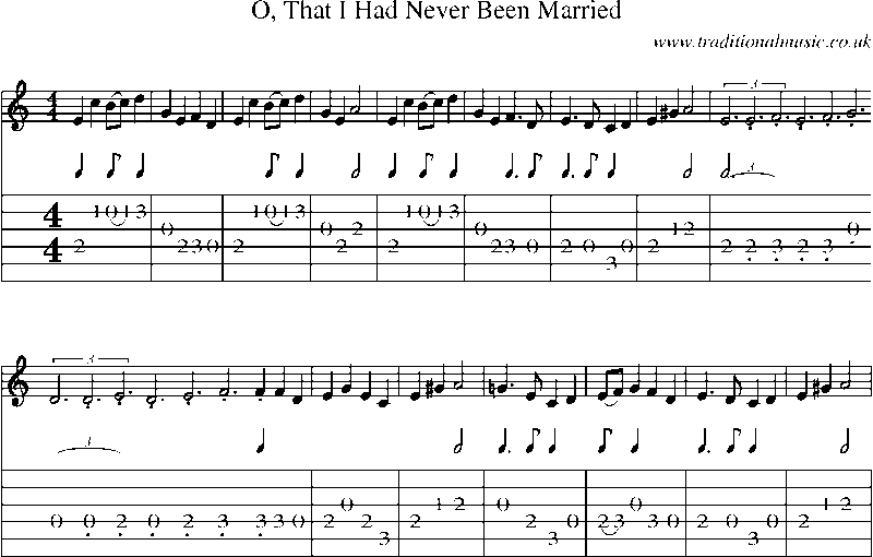 Guitar Tab and Sheet Music for O, That I Had Never Been Married