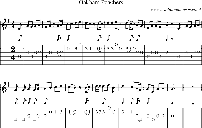 Guitar Tab and Sheet Music for Oakham Poachers