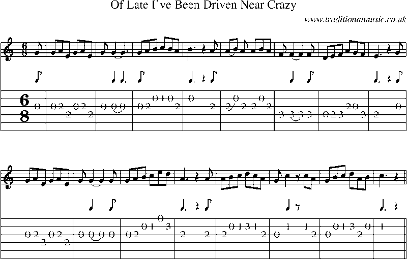 Guitar Tab and Sheet Music for Of Late I've Been Driven Near Crazy