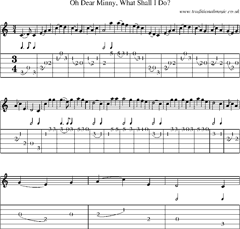 Guitar Tab and Sheet Music for Oh Dear Minny, What Shall I Do?