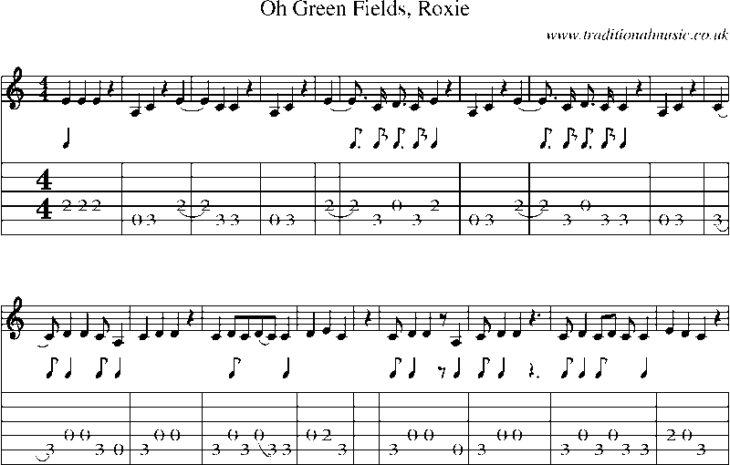 Guitar Tab and Sheet Music for Oh Green Fields, Roxie