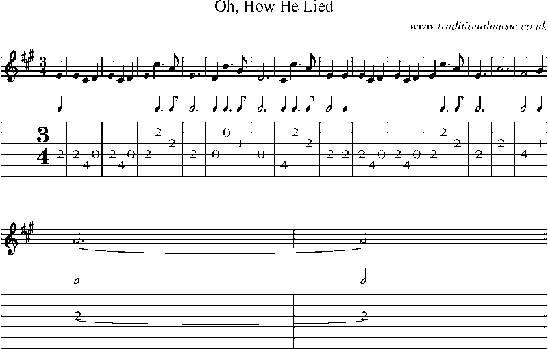 Guitar Tab and Sheet Music for Oh, How He Lied
