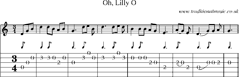 Guitar Tab and Sheet Music for Oh, Lilly O