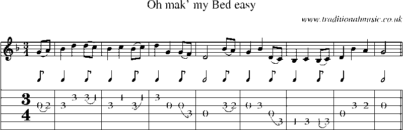 Guitar Tab and Sheet Music for Oh Mak' My Bed Easy