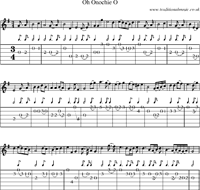 Guitar Tab and Sheet Music for Oh Onochie O