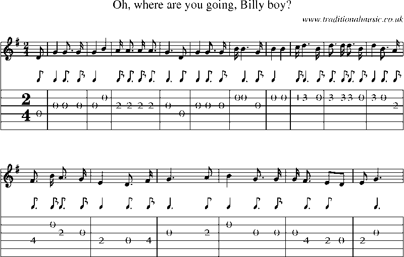 Guitar Tab and Sheet Music for Oh, Where Are You Going, Billy Boy?
