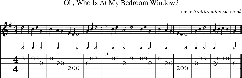 Guitar Tab and Sheet Music for Oh, Who Is At My Bedroom Window?