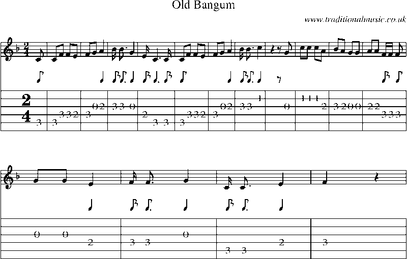 Guitar Tab and Sheet Music for Old Bangum