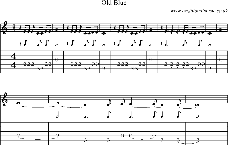 Guitar Tab and Sheet Music for Old Blue