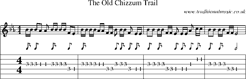 Guitar Tab and Sheet Music for The Old Chizzum Trail