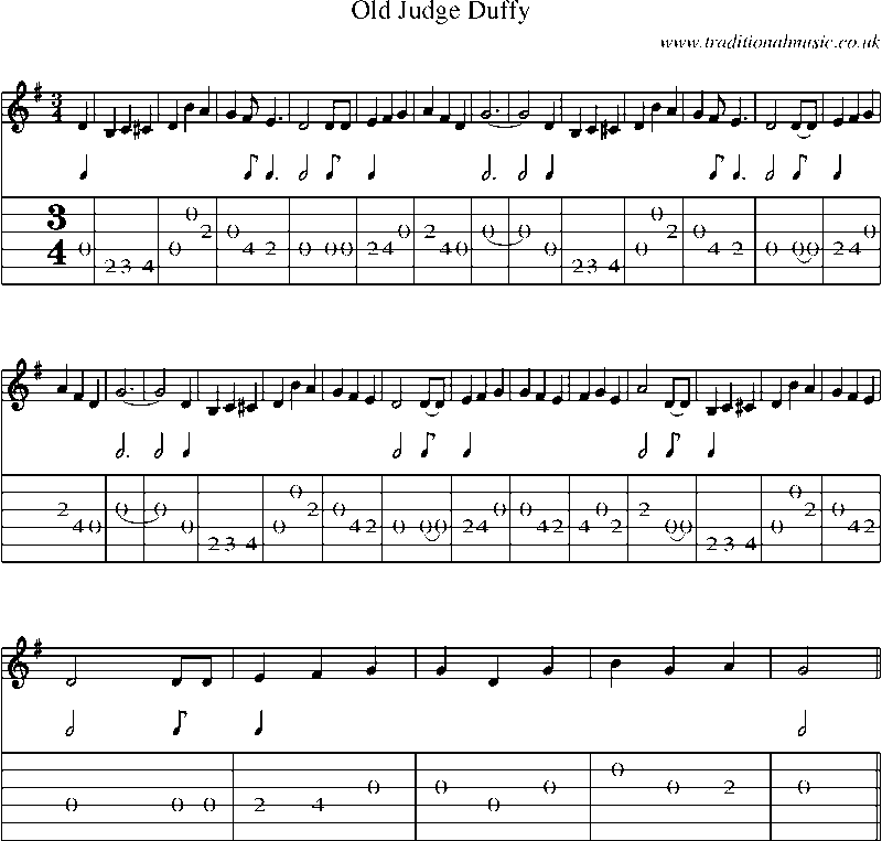 Guitar Tab and Sheet Music for Old Judge Duffy