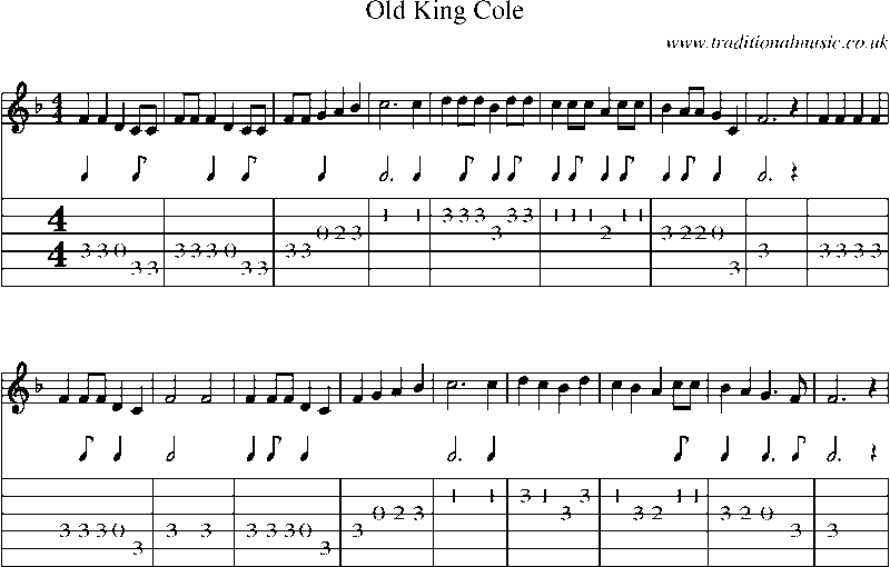 Guitar Tab and Sheet Music for Old King Cole