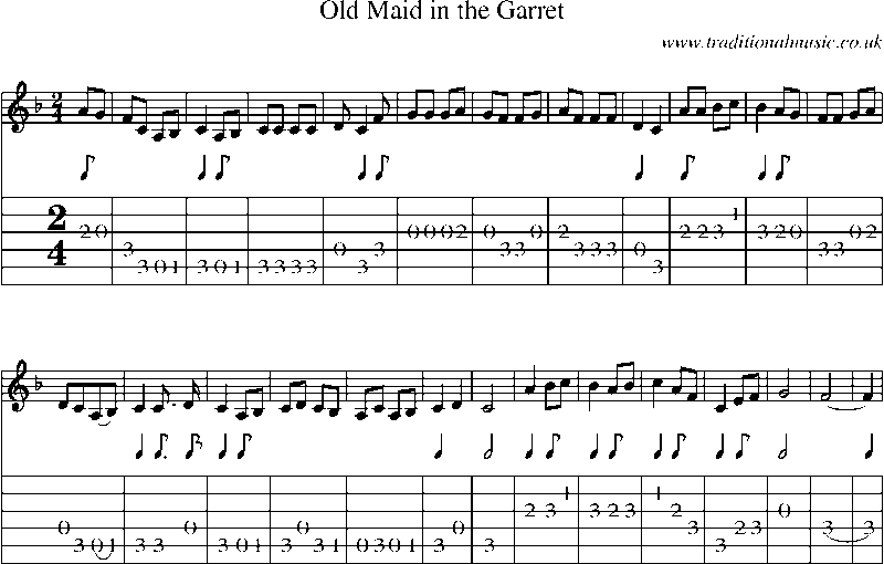 Guitar Tab and Sheet Music for Old Maid In The Garret