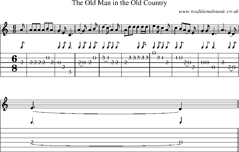 Guitar Tab and Sheet Music for The Old Man In The Old Country