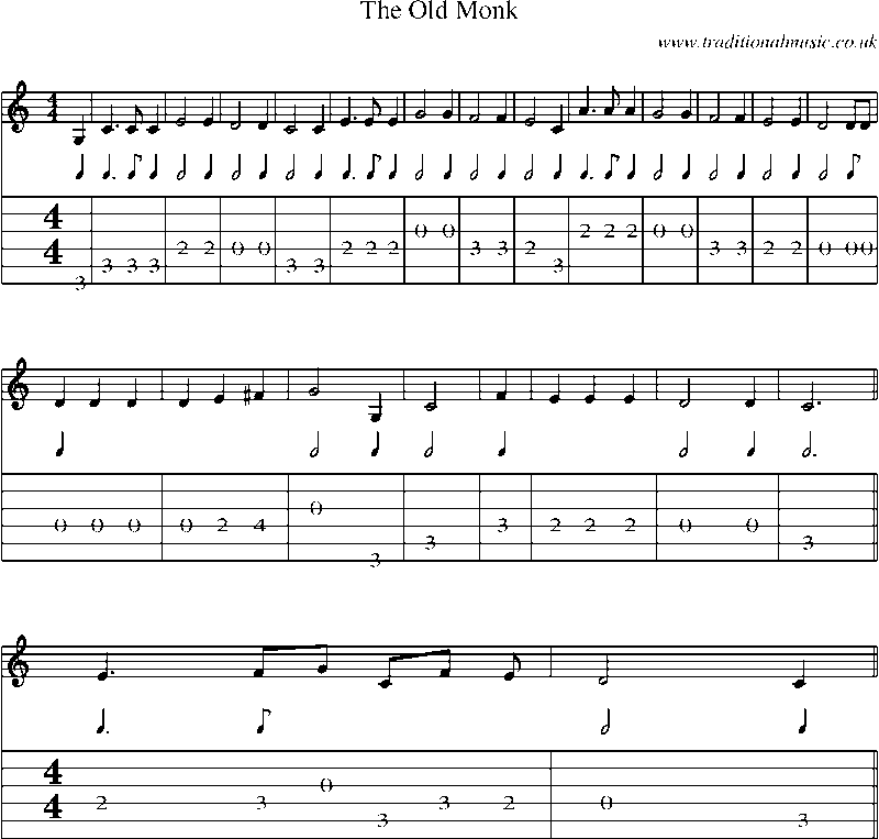 Guitar Tab and Sheet Music for The Old Monk