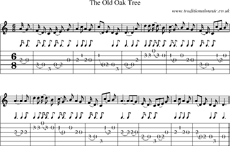 Guitar Tab and Sheet Music for The Old Oak Tree(1)