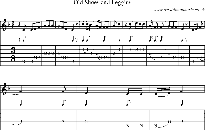 Guitar Tab and Sheet Music for Old Shoes And Leggins