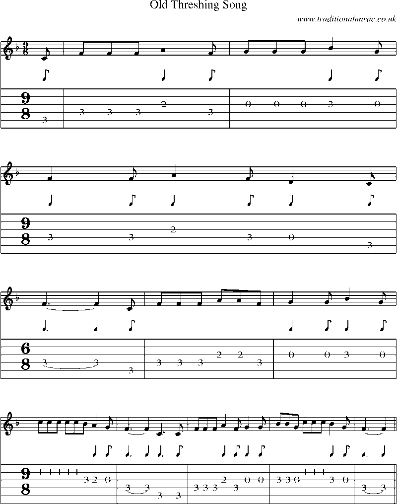Guitar Tab and Sheet Music for Old Threshing Song