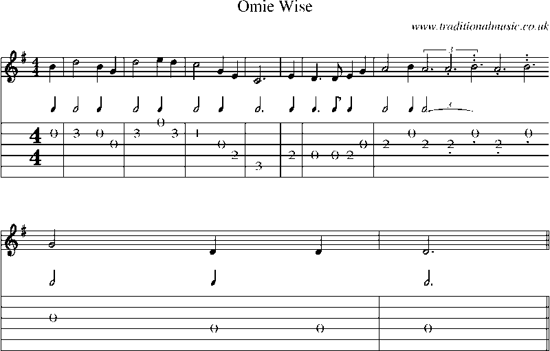 Guitar Tab and Sheet Music for Omie Wise